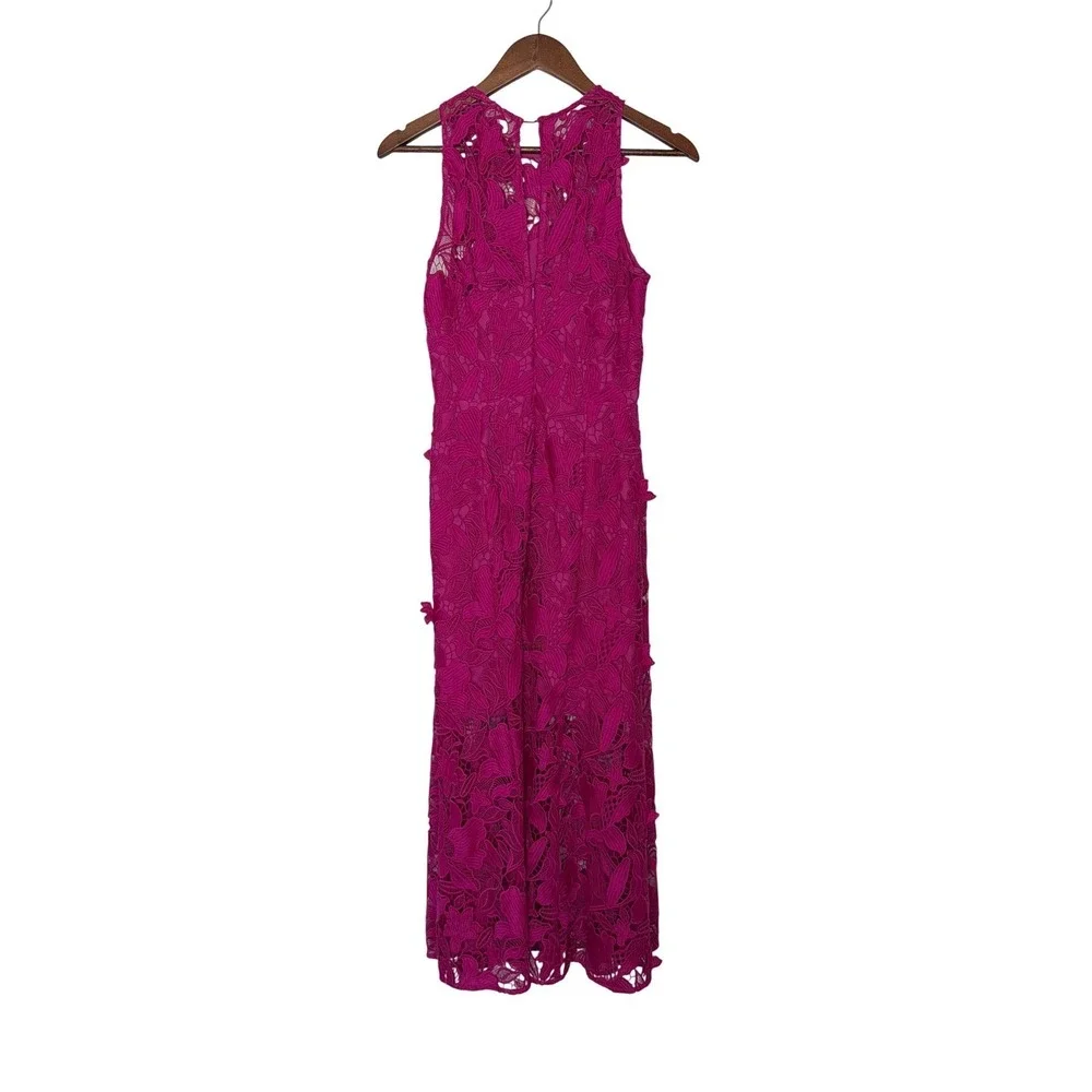 ML Monique Lhuillier Colette Floral Lace Midi Dress Berry Pink Size 4 NWT